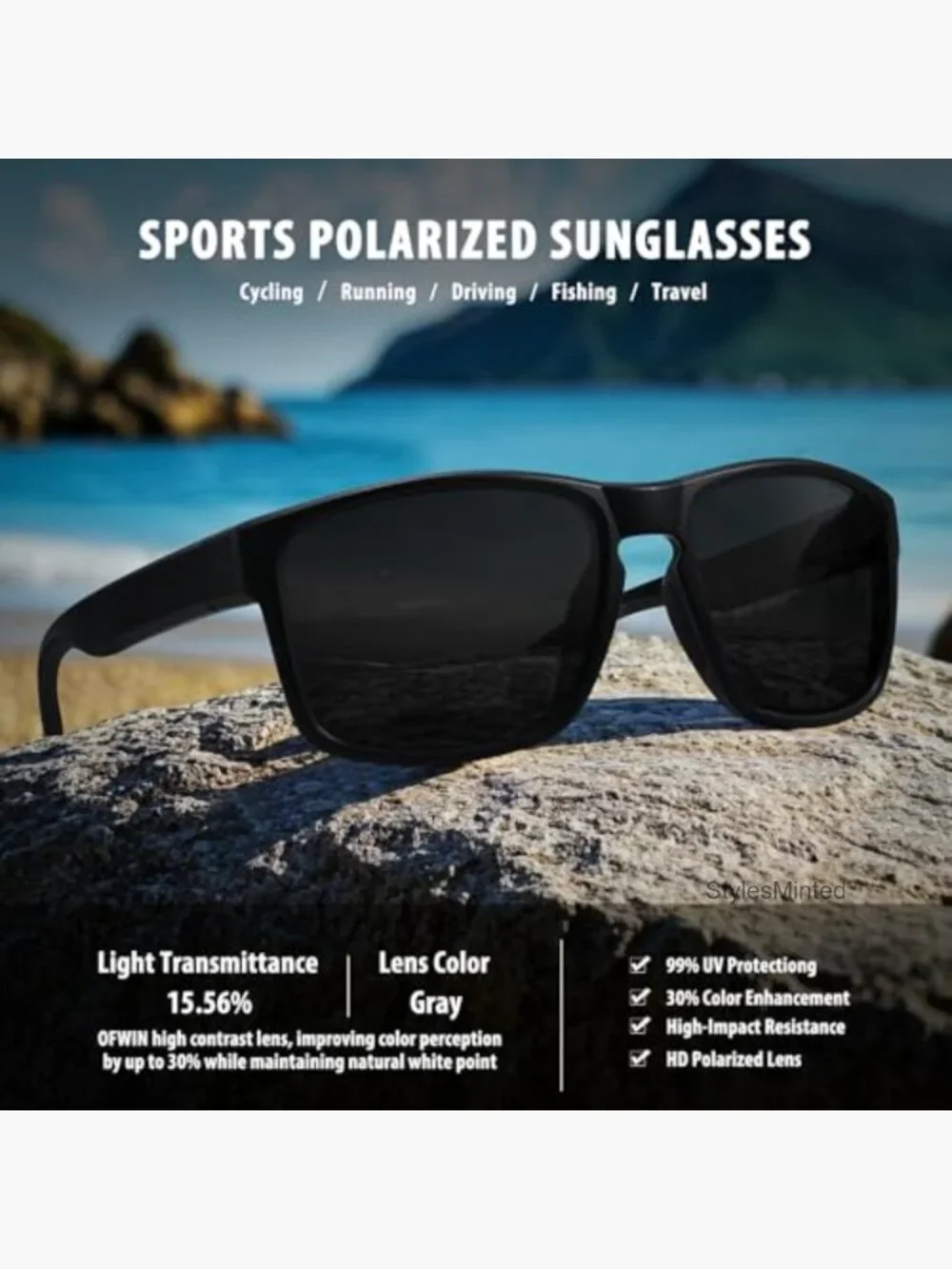 Polarized Sports Sunglasses UV400 Protection Unbreakable for Driving Fishing